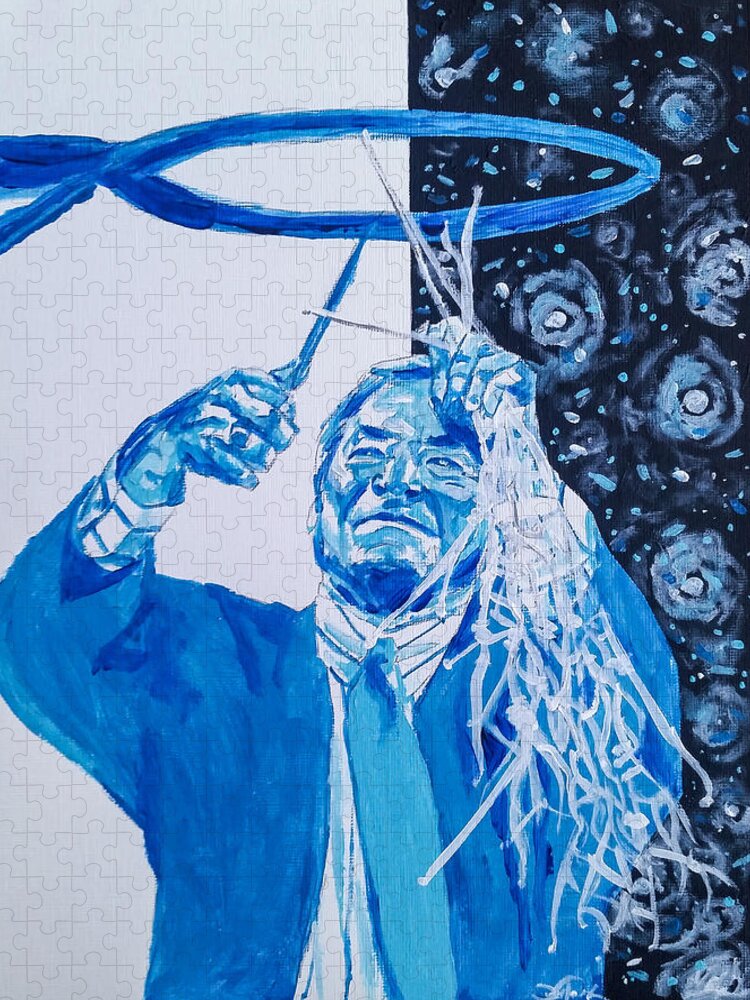 Dean Smith Jigsaw Puzzle featuring the painting Cutting Down The Net - Dean Smith by Joel Tesch