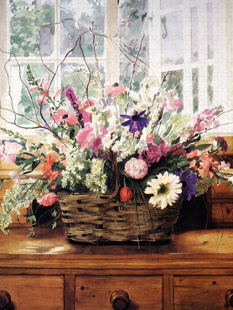 Floral Jigsaw Puzzle featuring the painting Cutting Garden Arrangement by David Lloyd Glover