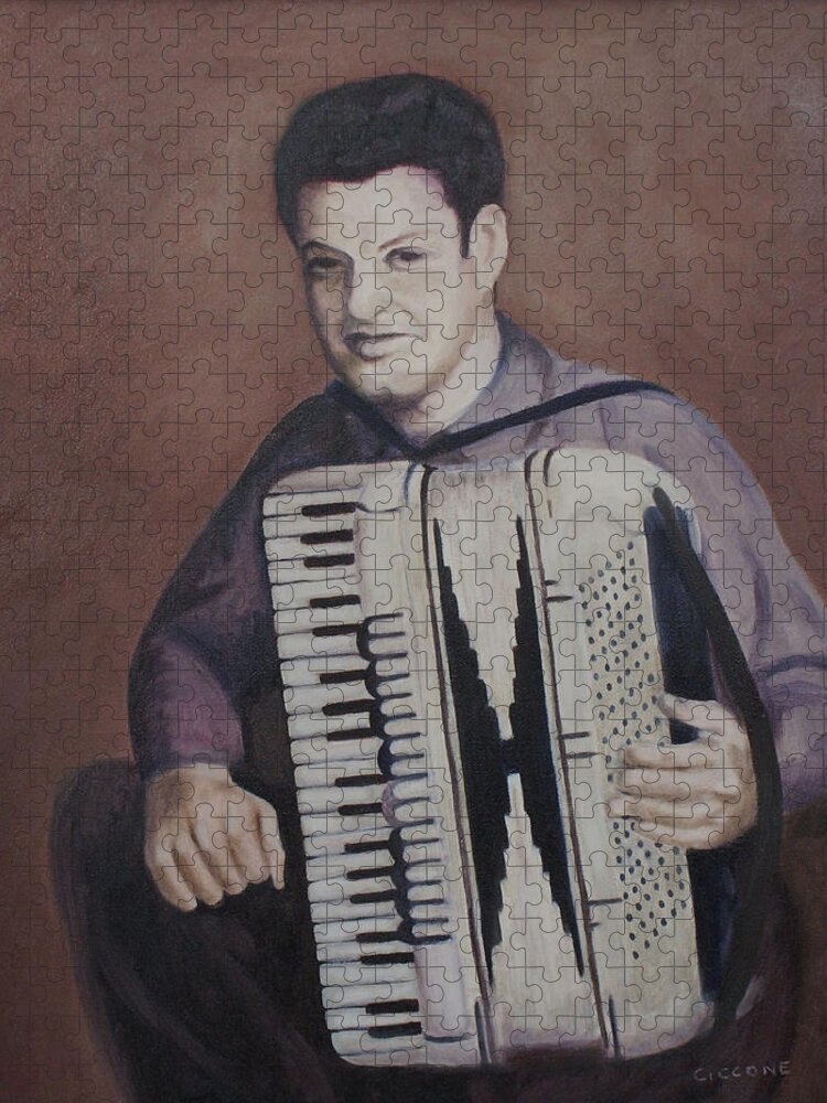 Music Jigsaw Puzzle featuring the painting Daddy and His Accordion by Jill Ciccone Pike