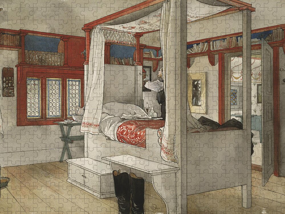 19th Century Art Jigsaw Puzzle featuring the painting Daddy's Room. From A Home by Carl Larsson