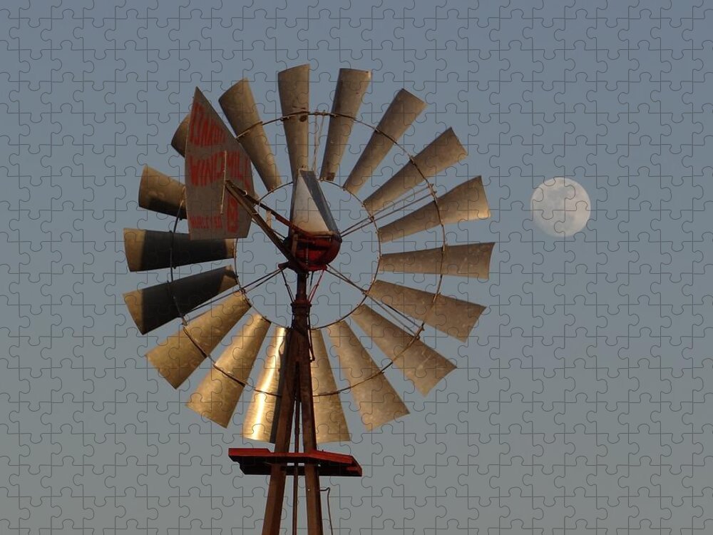 Windmill Jigsaw Puzzle featuring the photograph Dakota Windmill And Moon by Keith Stokes