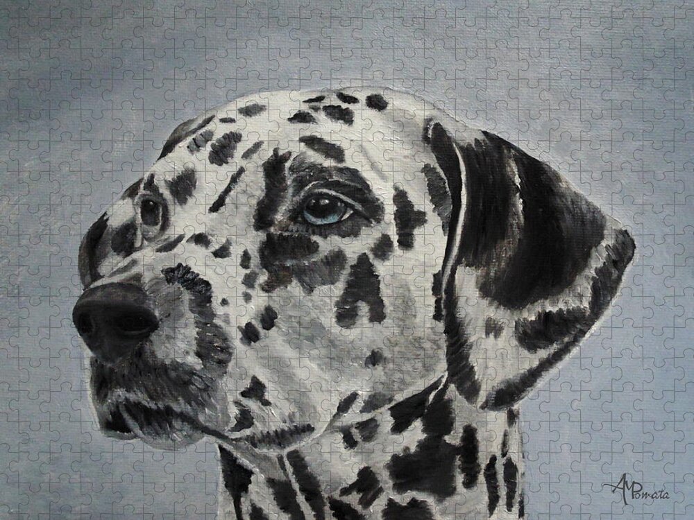 Dalmatian Jigsaw Puzzle featuring the painting Dalmatian Portrait by Angeles M Pomata