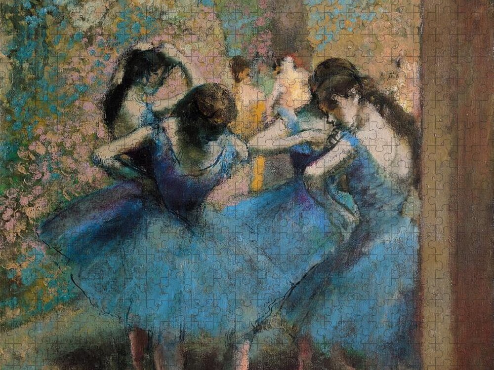 Edgar Jigsaw Puzzle featuring the painting Dancers in blue by Edgar Degas