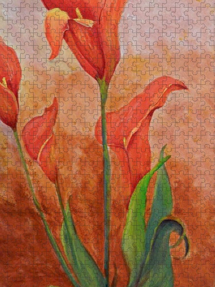 Calla Lilies Jigsaw Puzzle featuring the painting Dancing Callas by Betty-Anne McDonald