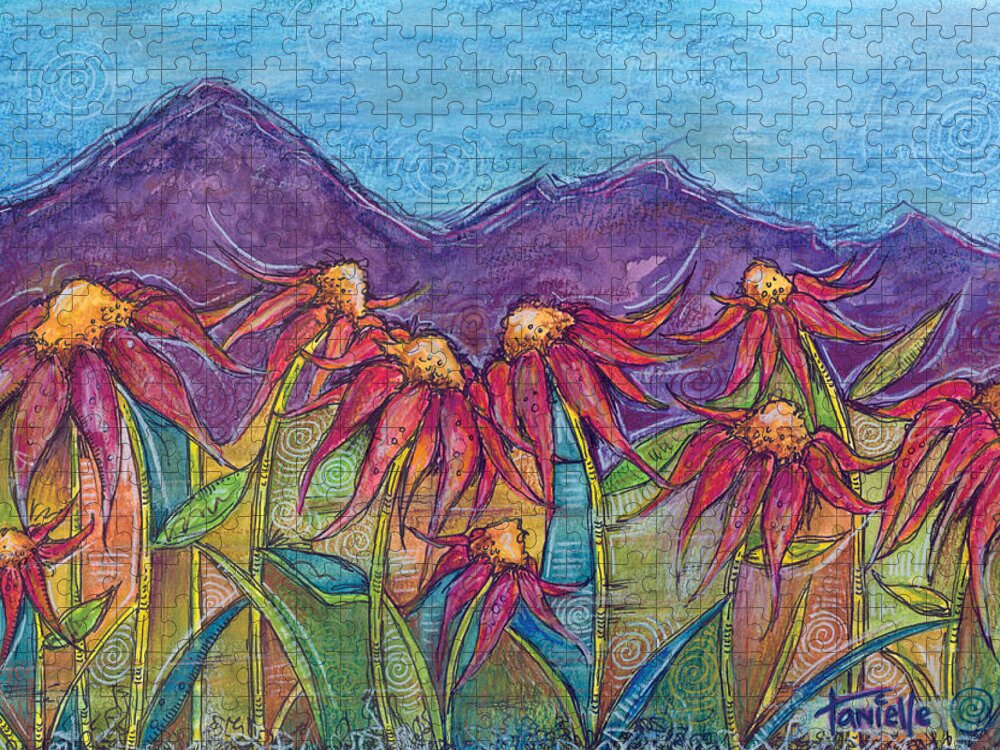 Nature Jigsaw Puzzle featuring the painting Dancing Flowers by Tanielle Childers