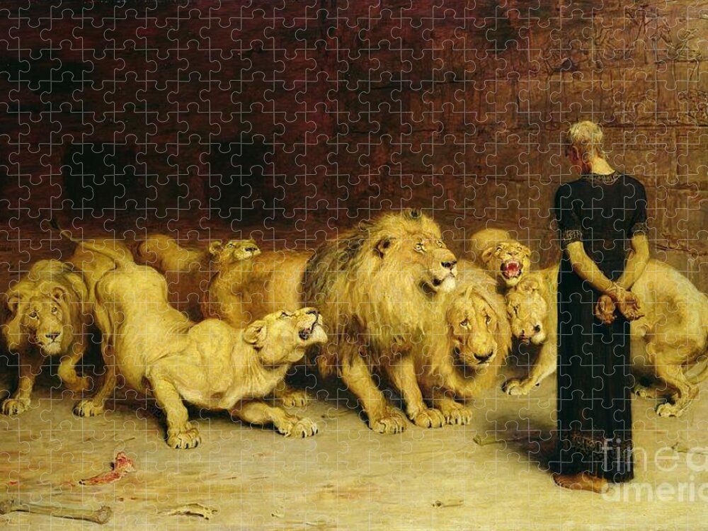 Daniel In The Lions Den Jigsaw Puzzle featuring the painting Daniel in the Lions Den by Briton Riviere