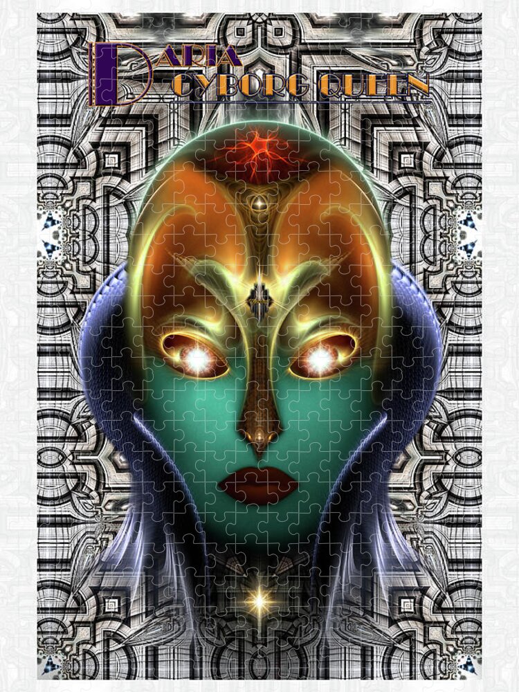Daria Cyborg Queen Jigsaw Puzzle featuring the digital art Daria Cyborg Queen Tech Fractal Portrait by Rolando Burbon
