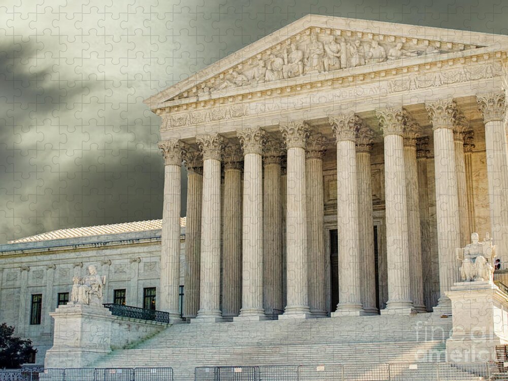 America Jigsaw Puzzle featuring the photograph Dark skies above Supreme court of Justice by Patricia Hofmeester