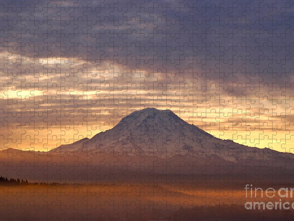 Photography Jigsaw Puzzle featuring the photograph Dawn Mist About Mount Rainier by Sean Griffin