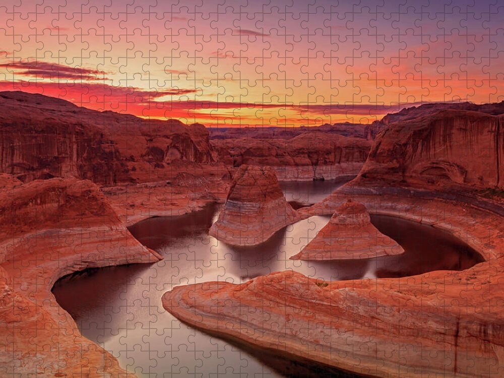 Reflection Canyon Jigsaw Puzzle featuring the photograph Dawn sky above Reflection Canyon. by Wasatch Light