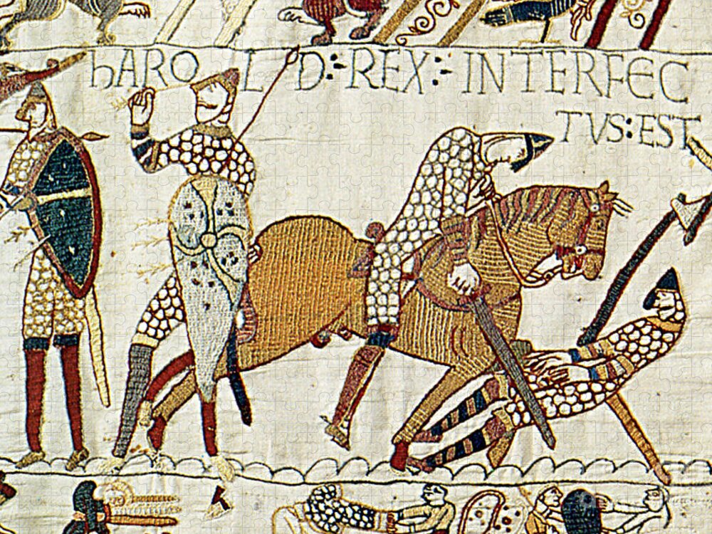 History Jigsaw Puzzle featuring the photograph Death Of Harold, Bayeux Tapestry by Photo Researchers