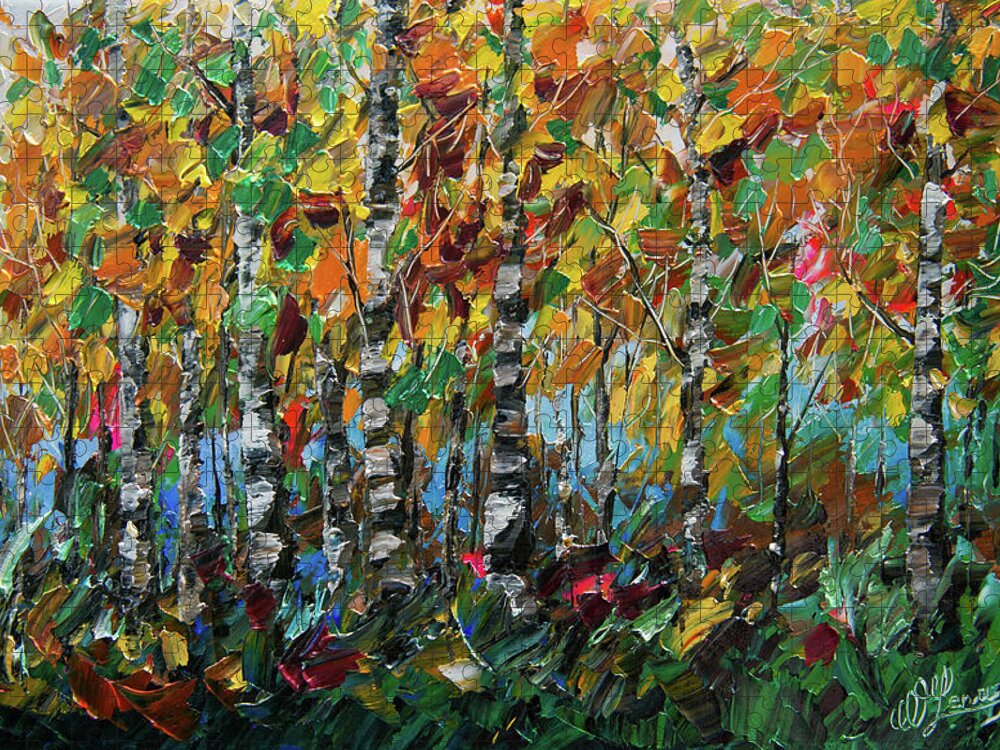  Jigsaw Puzzle featuring the painting Deep in the Woods by Lena Owens - OLena Art Vibrant Palette Knife and Graphic Design