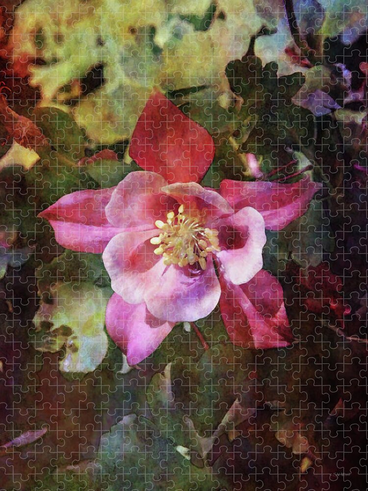 Impressionist Jigsaw Puzzle featuring the photograph Deep Pink Columbine 1529 IDP_2 by Steven Ward