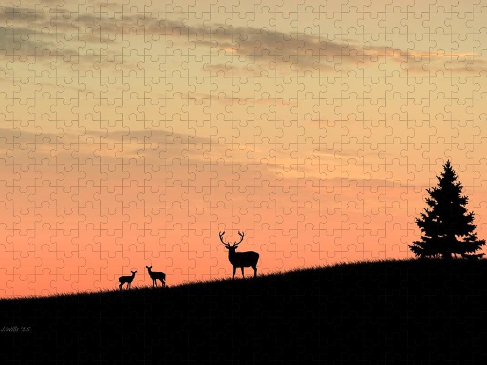 Animals Jigsaw Puzzle featuring the digital art Deer in silhouette by John Wills