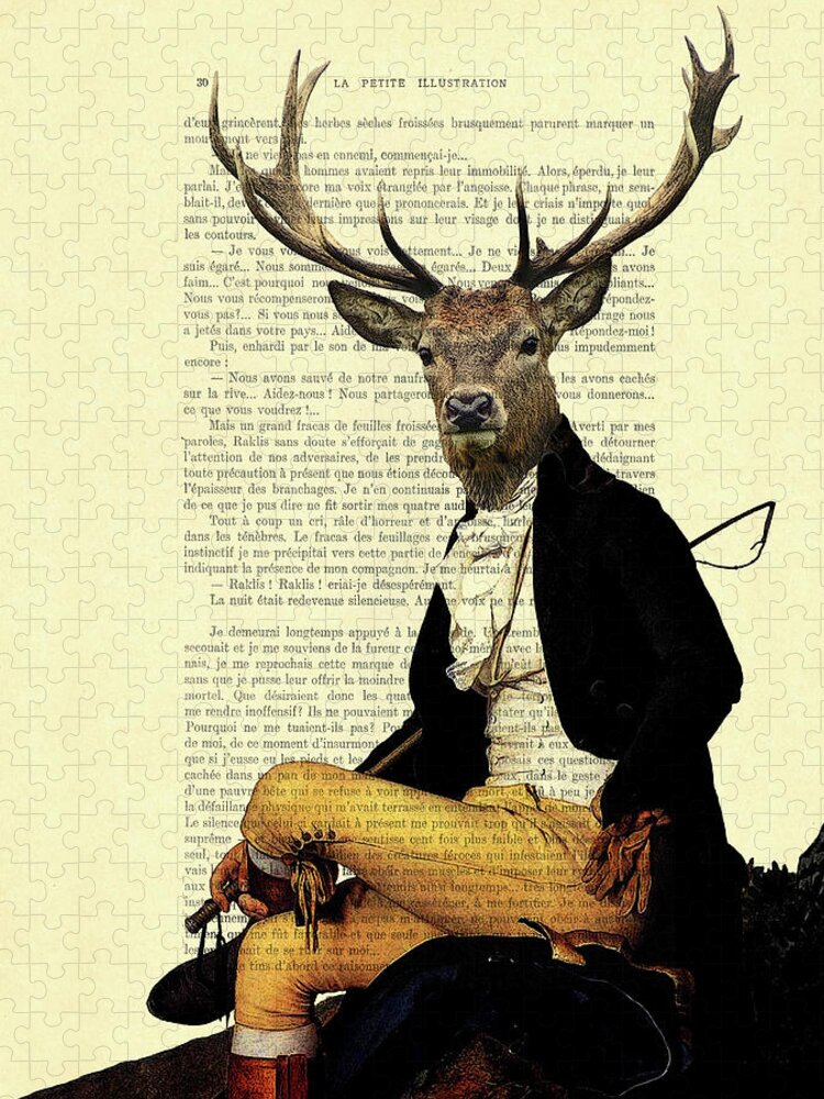 Deer Jigsaw Puzzle featuring the digital art Deer regency portrait by Madame Memento