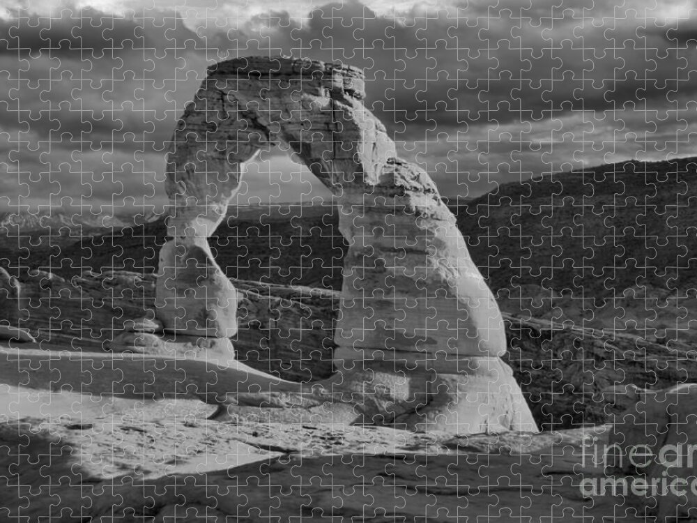 Delicate Arch Jigsaw Puzzle featuring the photograph Delicate Arch Black And White Sunset Shadow by Adam Jewell