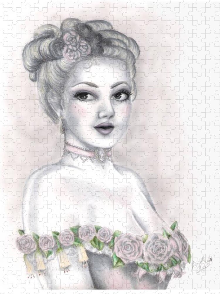 Portrait Jigsaw Puzzle featuring the drawing Delicate Beauty by Scarlett Royale