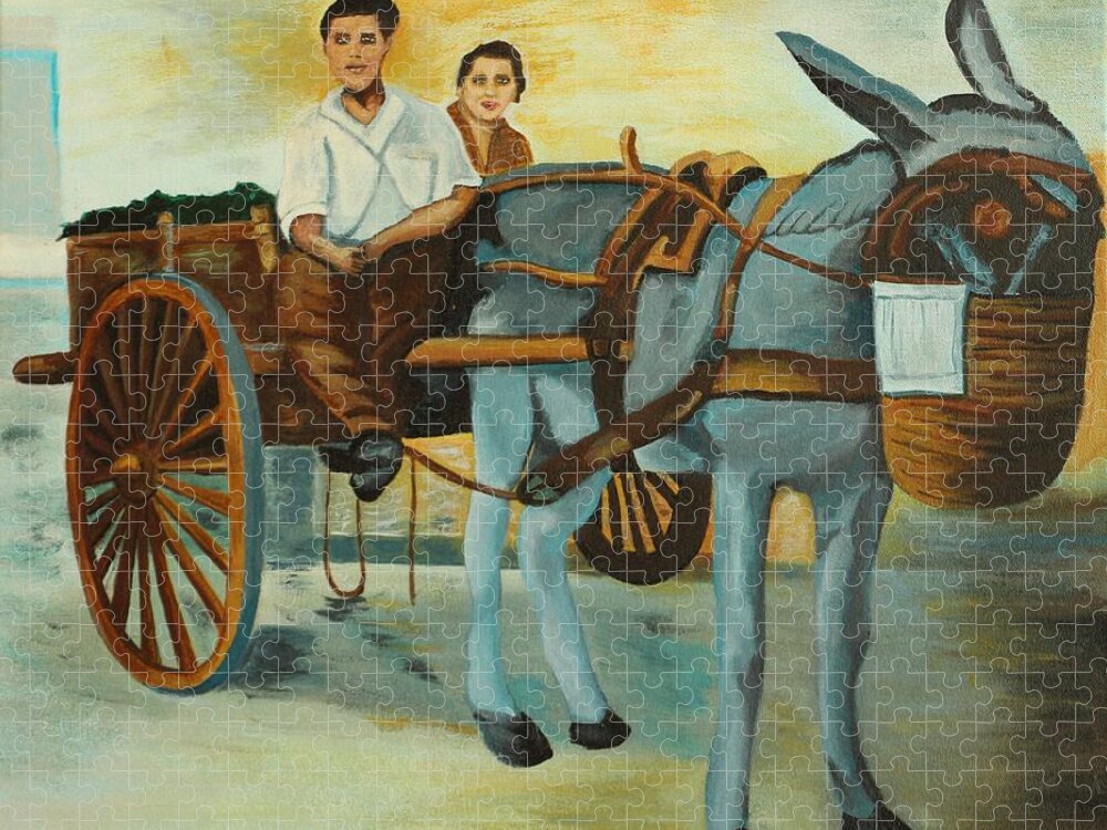 Donkey Jigsaw Puzzle featuring the painting Delivery Wagon by David Bigelow