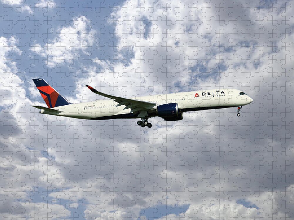 Delta Jigsaw Puzzle featuring the digital art Delta Air Lines - Airbus A350-941 - N502DN by Airpower Art