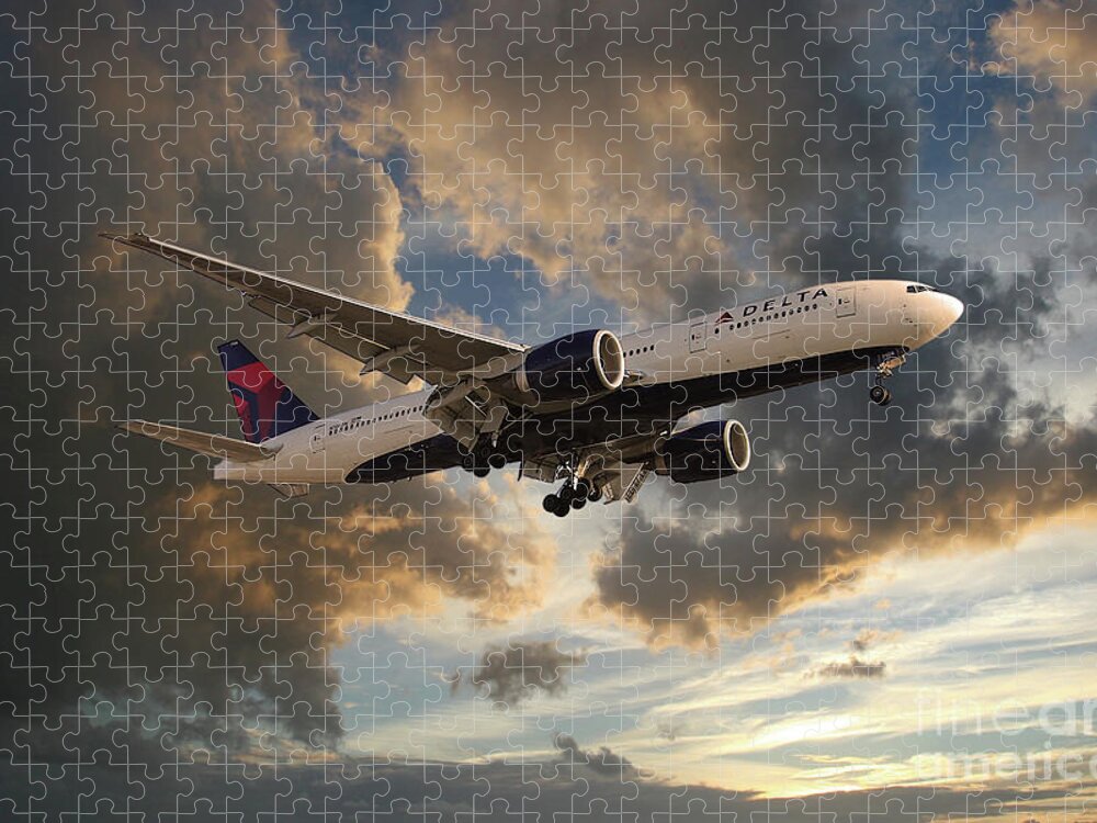 Delta Airlines Jigsaw Puzzle featuring the digital art Delta Air Lines Boeing 777-200LR by Airpower Art