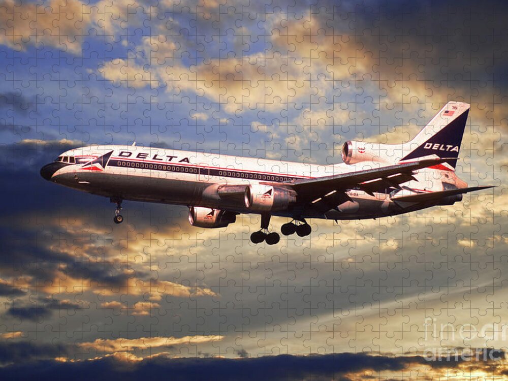 Delta Jigsaw Puzzle featuring the digital art Delta Airlines Lockheed L-1011 TriStar by Airpower Art