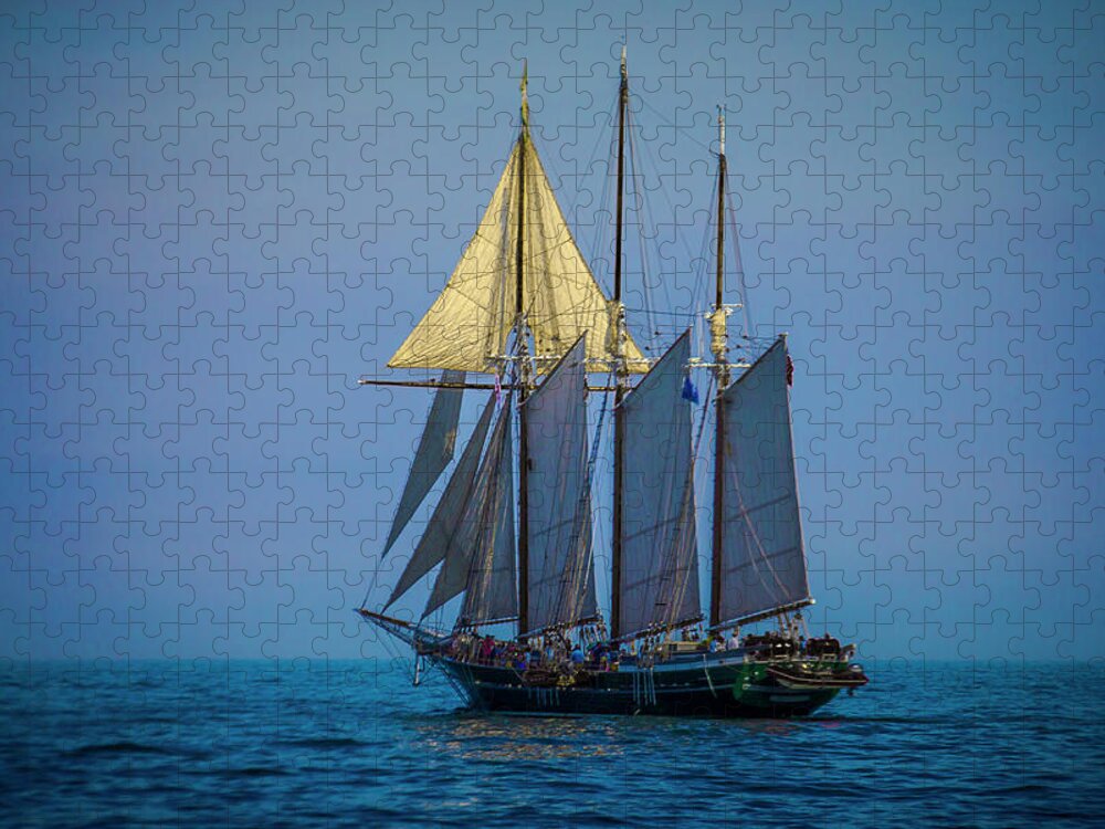 3 Masts Jigsaw Puzzle featuring the photograph Denis Sullivan - three masted schooner by Jack R Perry