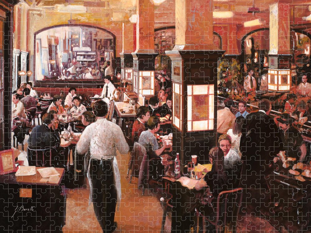 Coffee Shop Jigsaw Puzzle featuring the painting Dentro Il Caffe by Guido Borelli
