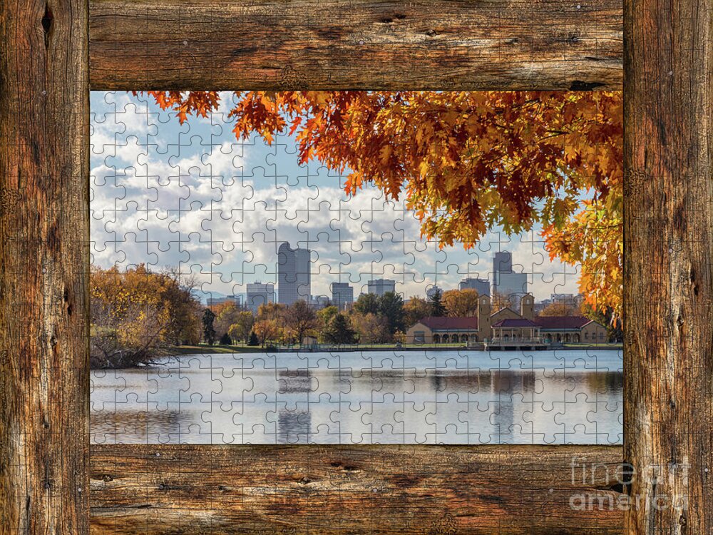 Windows Jigsaw Puzzle featuring the photograph Denver City Skyline Barn Window View by James BO Insogna