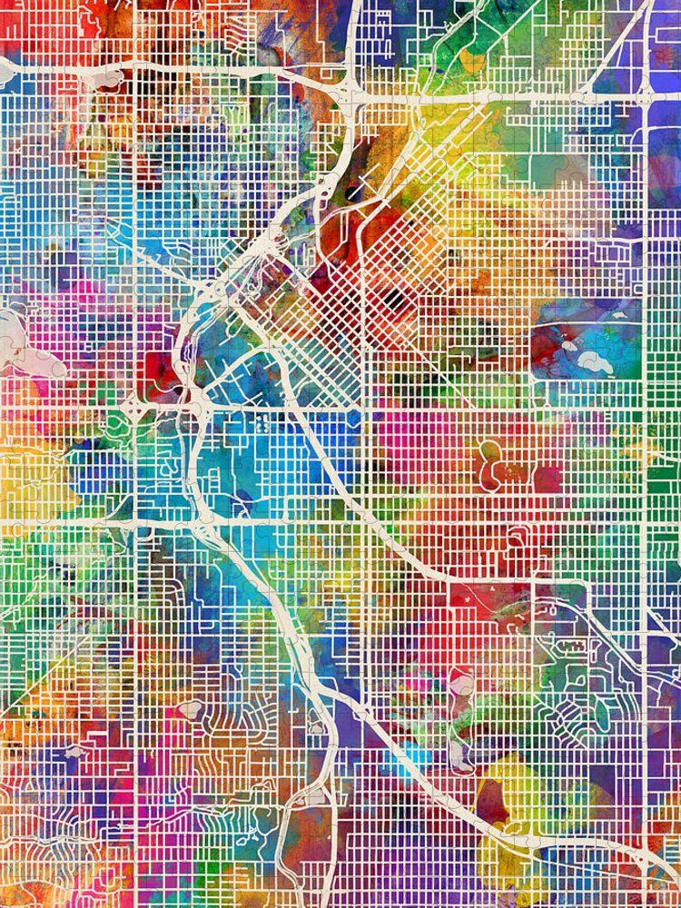 Street Map Jigsaw Puzzle featuring the digital art Denver Colorado Street Map by Michael Tompsett