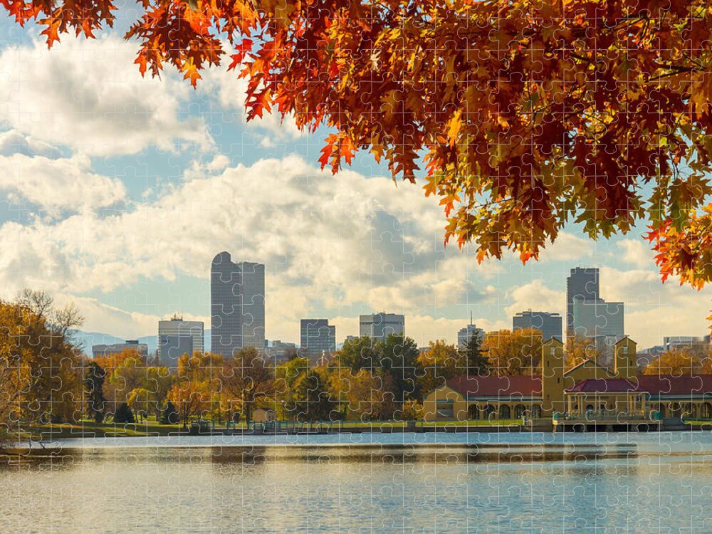 Denver Jigsaw Puzzle featuring the photograph Denver Skyline Fall Foliage View by James BO Insogna