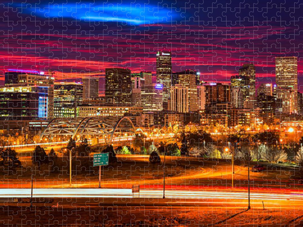 Denver Jigsaw Puzzle featuring the photograph Denver Skyline Sunrise by Darren White