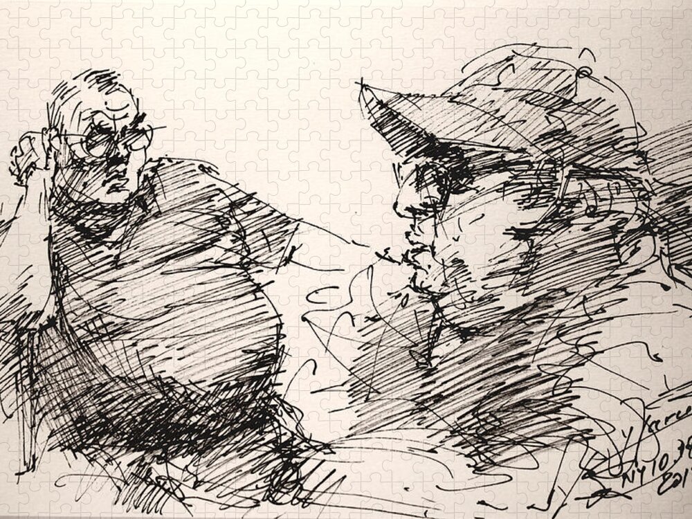 Sketch Jigsaw Puzzle featuring the drawing Deny and Jon by Ylli Haruni