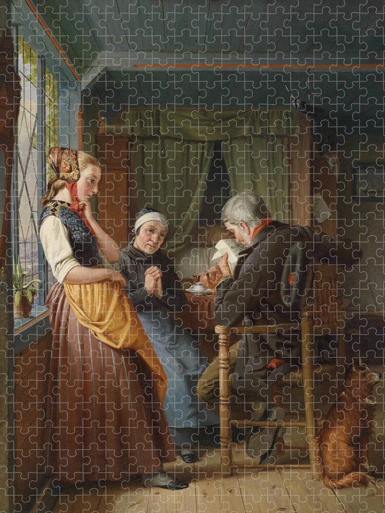 19th Century Art Jigsaw Puzzle featuring the painting Der Brief aus See by Emil Bauch