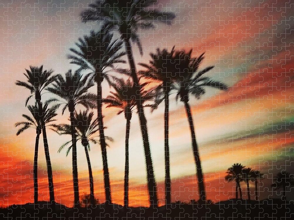 Palm Trees Jigsaw Puzzle featuring the photograph Desert Palms Sunset by Vic Ritchey