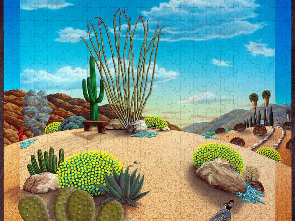 Desert Puzzle featuring the painting Desert Quail by Snake Jagger