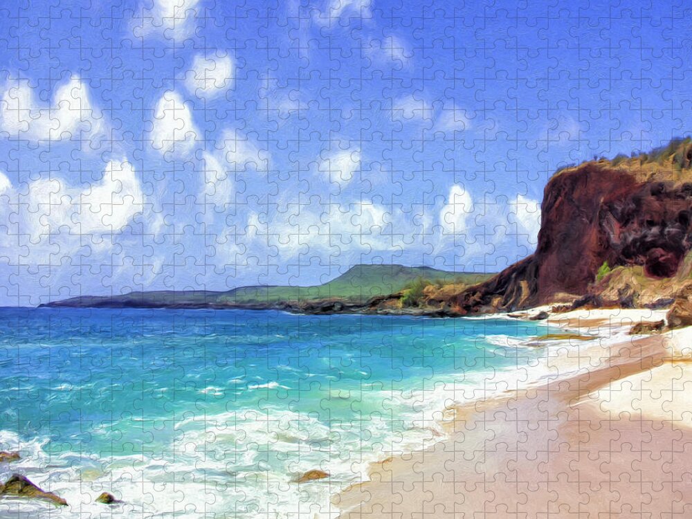 Hawaii Jigsaw Puzzle featuring the painting Deserted Beach on Molokai by Dominic Piperata