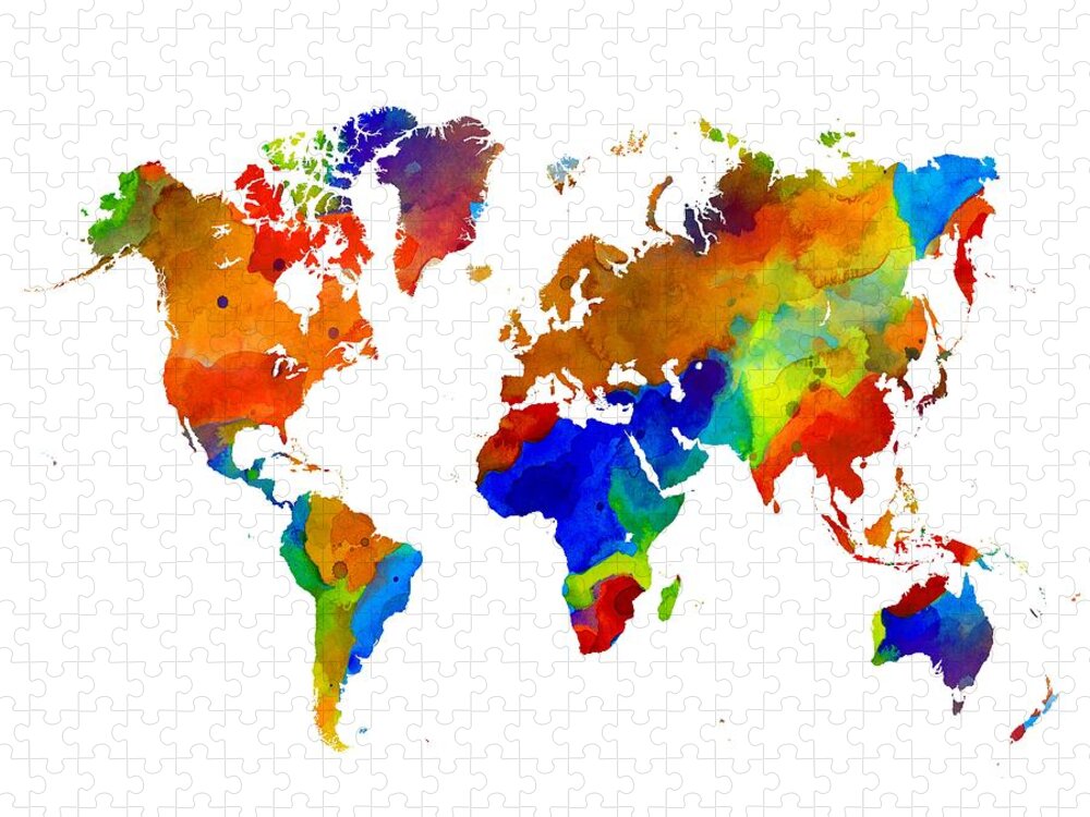 Map Jigsaw Puzzle featuring the painting Design 33 Colorful Worldmap by Lucie Dumas