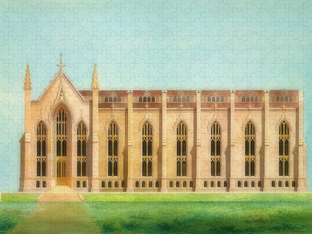 Painting Jigsaw Puzzle featuring the painting Design For The North Wing Of The Library And Chapel At The Unive by Mountain Dreams