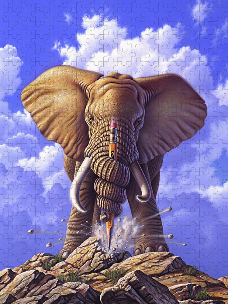 Elephant Jigsaw Puzzle featuring the painting Determination by Jerry LoFaro