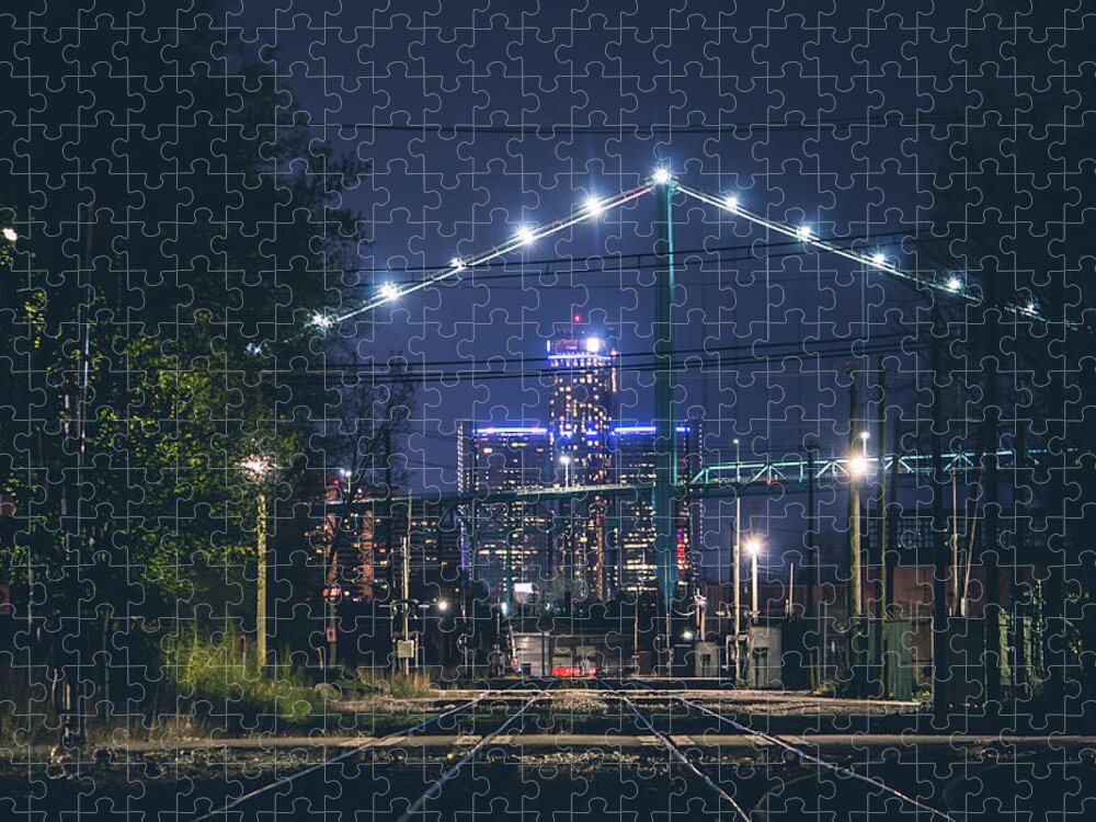 Detroit Jigsaw Puzzle featuring the photograph Detroit from the rails at night by Jay Smith
