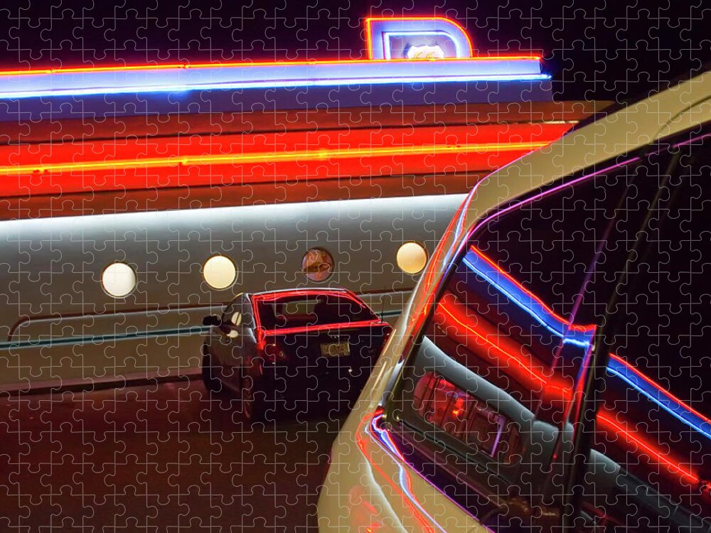Night Jigsaw Puzzle featuring the photograph Diner 66 by Micah Offman