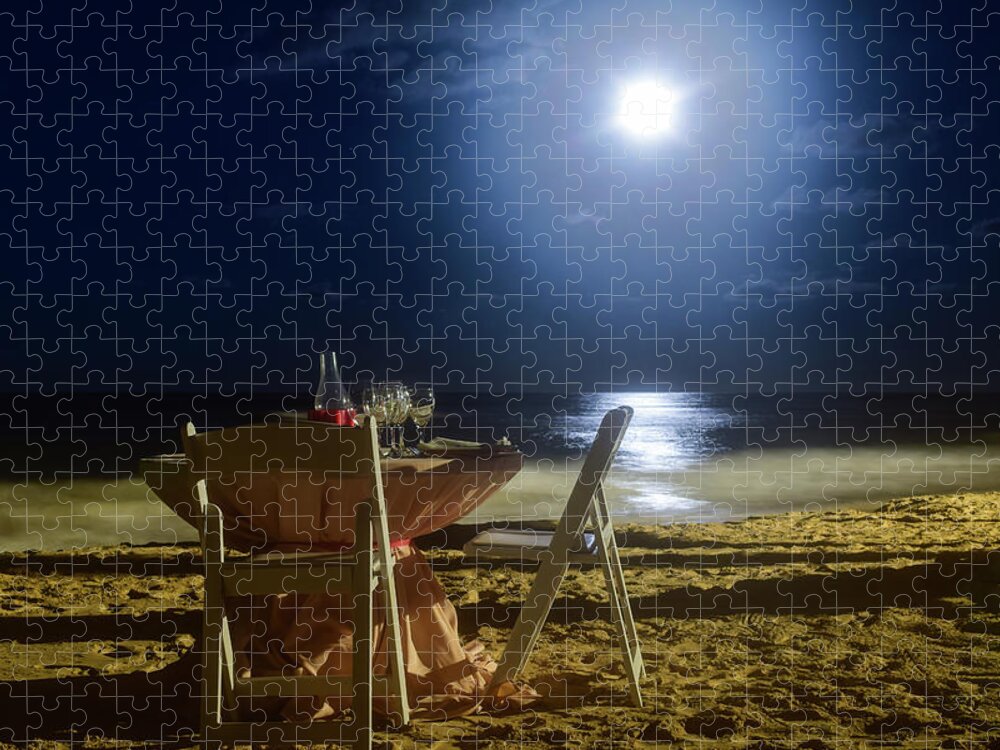 Punta Cana Jigsaw Puzzle featuring the photograph Dinner for Two in the Moonlight by Nicole Lloyd