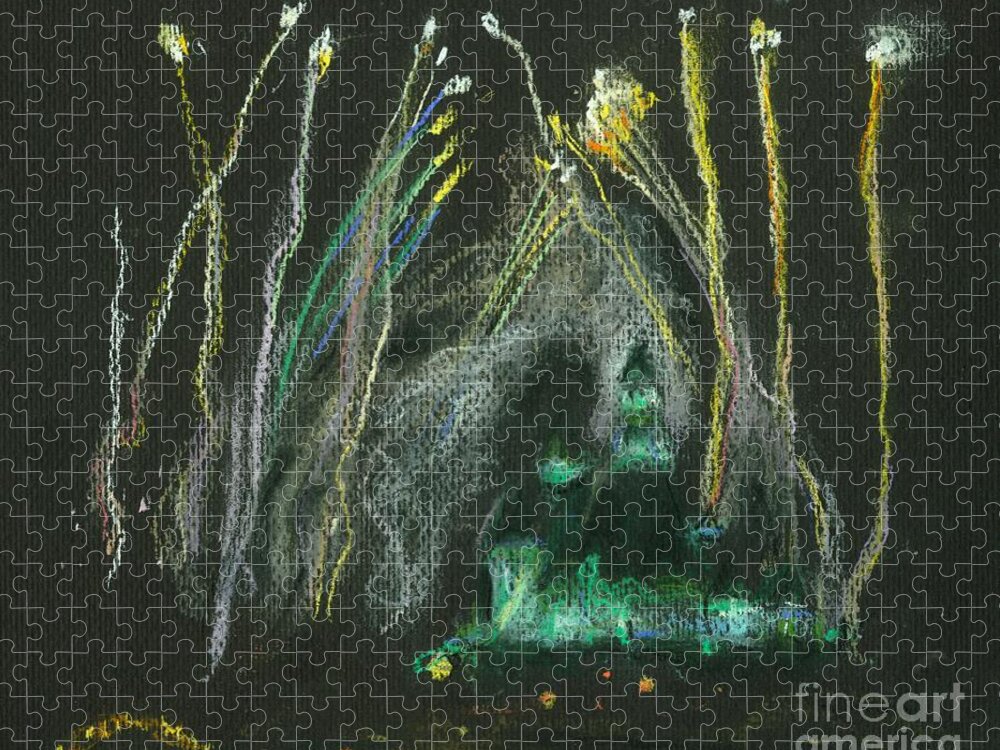Disneyland Jigsaw Puzzle featuring the pastel Disney Fireworks by Christine Jepsen