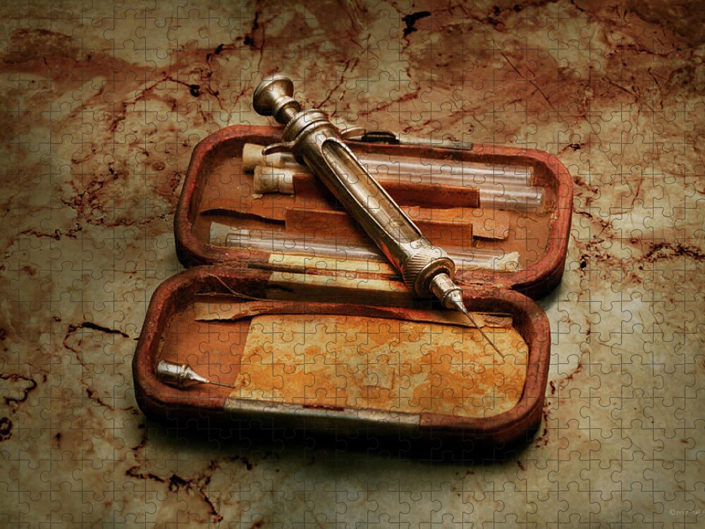 Hypodermic Syringe Jigsaw Puzzle featuring the photograph Doctor - The Hypodermic Syringe by Mike Savad