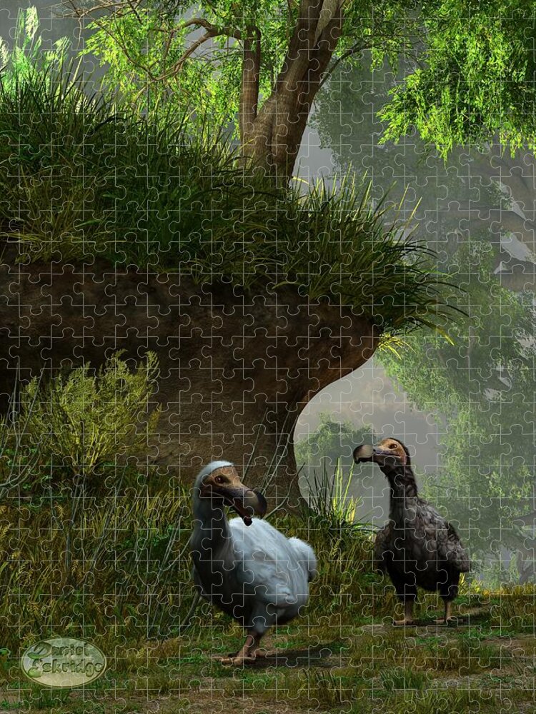 Extinct Jigsaw Puzzle featuring the digital art Dodos in the Forest by Daniel Eskridge