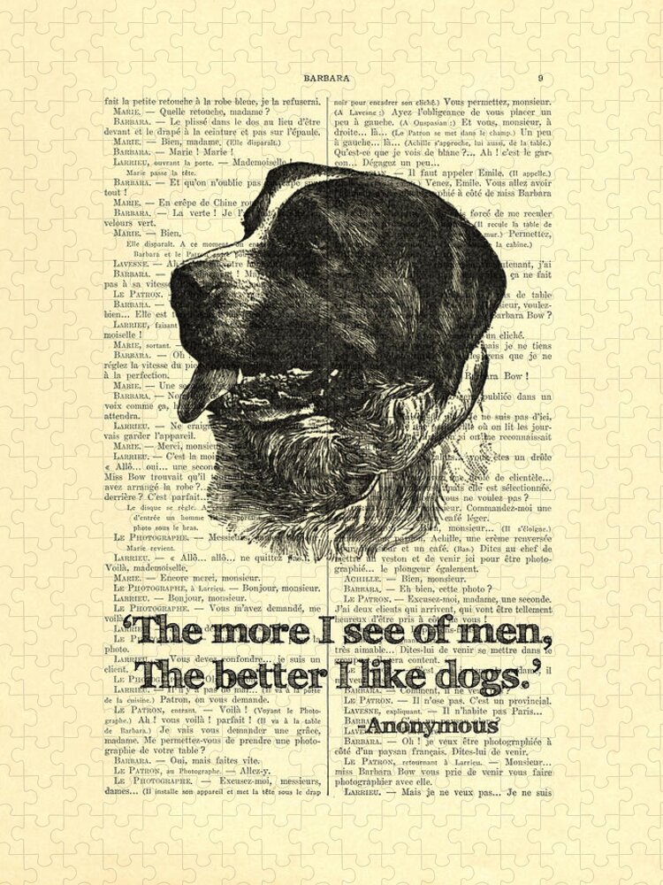 Dog Jigsaw Puzzle featuring the digital art Dog quote art print, I like dogs by Madame Memento