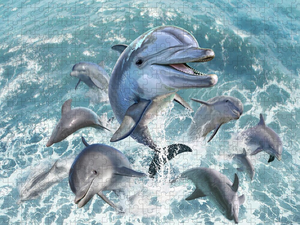 Dolphin Jigsaw Puzzle featuring the digital art Dolphin Jump by Jerry LoFaro