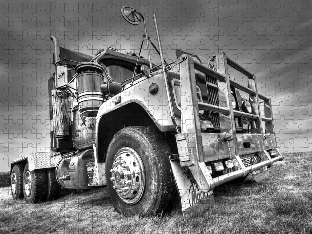 Big Rig Jigsaw Puzzle featuring the photograph Done Hauling - Black and White by Gill Billington