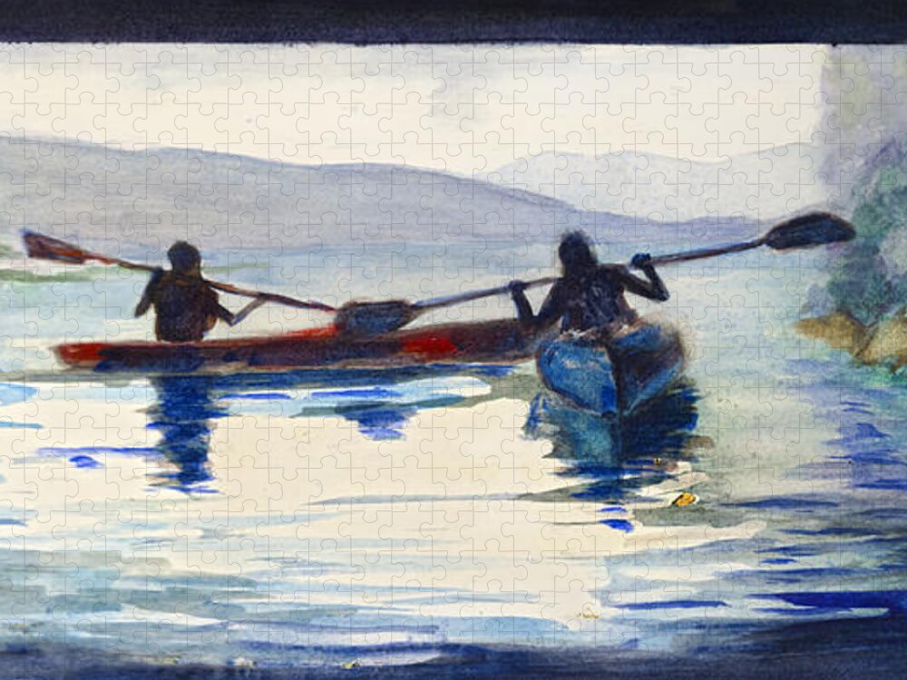 Donner Jigsaw Puzzle featuring the painting Donner Lake Kayaks by Rick Mosher