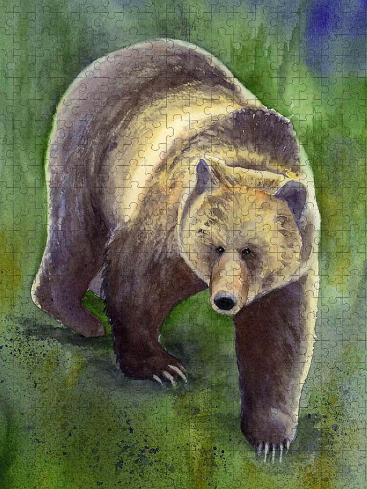 Bear Jigsaw Puzzle featuring the painting Downhill Grizzly by Marsha Karle